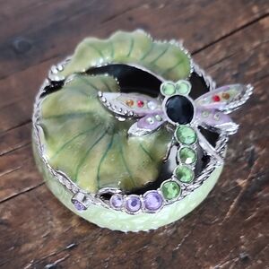 Ashleigh Manor Vintage Pewter Enamel Jeweled Dragonfly Trinket Box